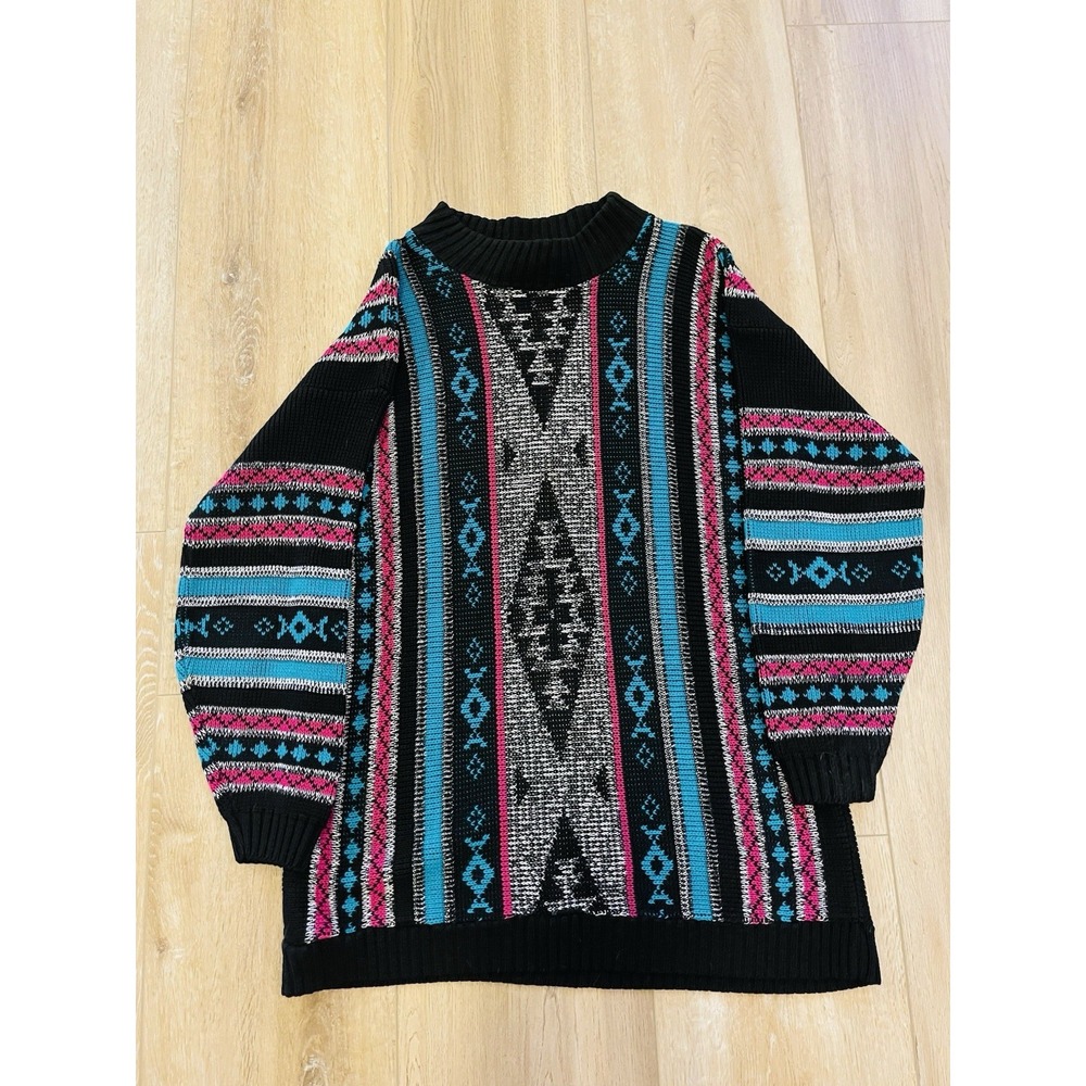 Vintage 1980s Clifton Place Knits Ltd Aztec Women's Colorful Sweater Made In USA